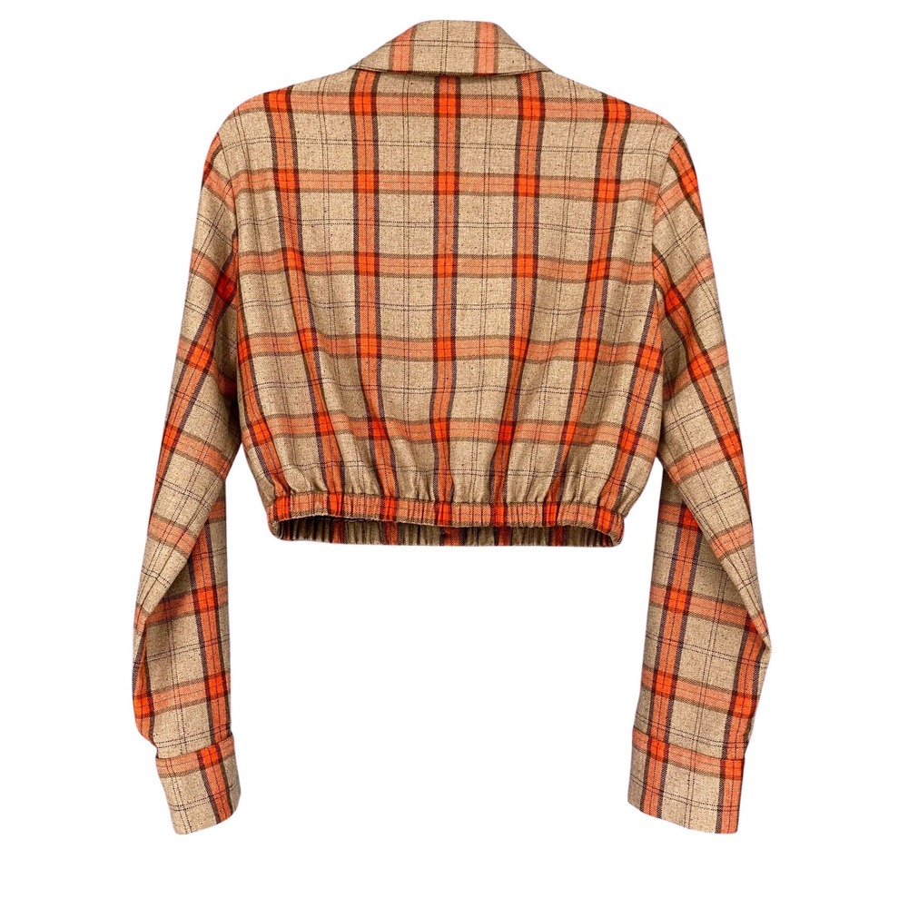 Maje Camel and Orange Plaid Crop Shirt MFPCM00357 Button Down Size 1 Small - Picture 4 of 11